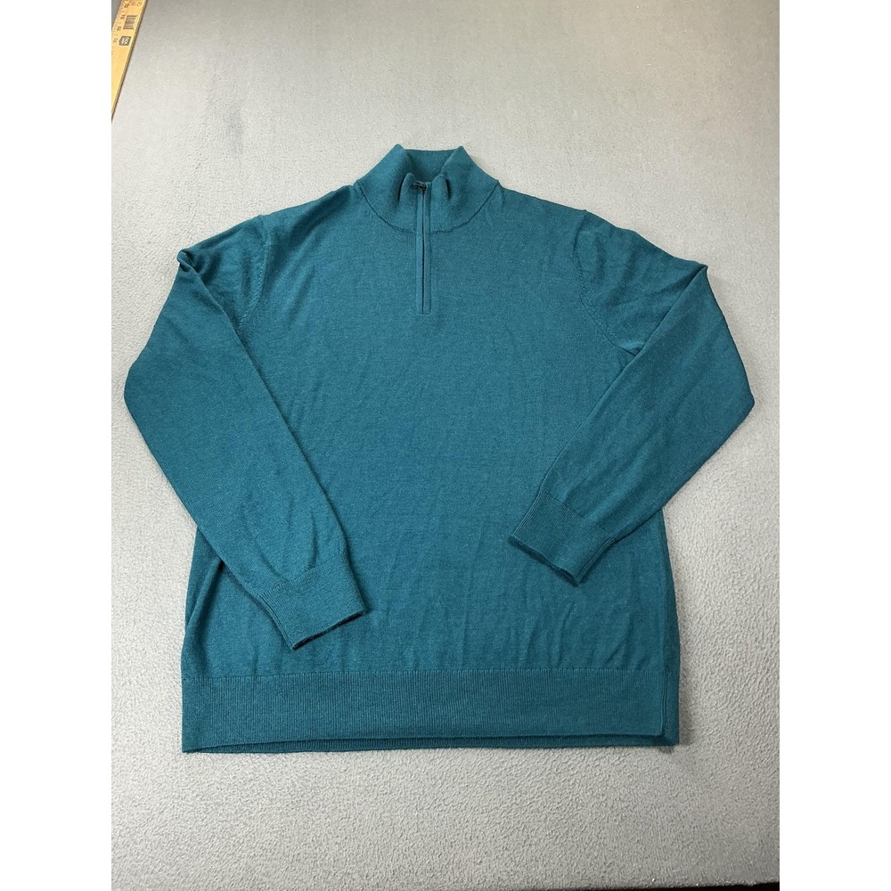 Banana‎ Republic Sweater Mens M Green Merino Wool 1/4 Zip Mock Neck Pullover